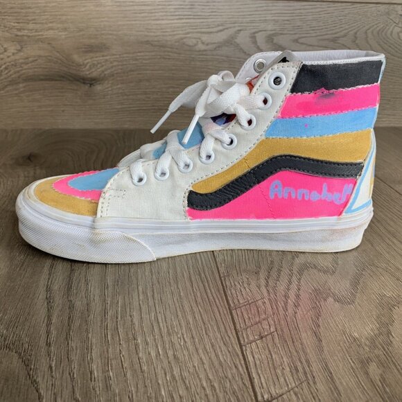 Vans High Top Womans Size 7 Custom Painted Pink Gold Purple Light Blue - Picture 14 of 16